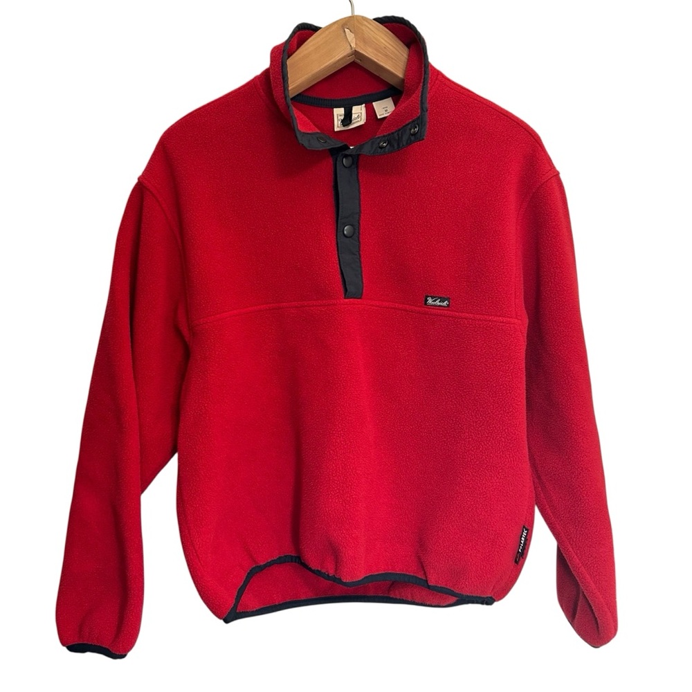 Vtg Woolrich Polartec Jacket Snap-T Fleece Sweater Mens Medium Red Vtg EUC
